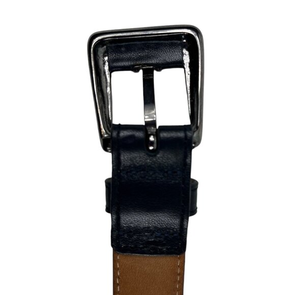 Tanner Italian Black Leather Belt Silvertone Buckle Size Medium Made in Italy - Picture 5 of 12
